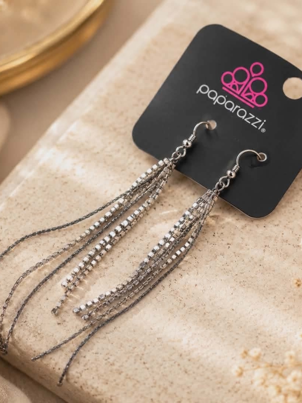 paparazzi Silver Sparkling Multi-Strand Tassel Earrings